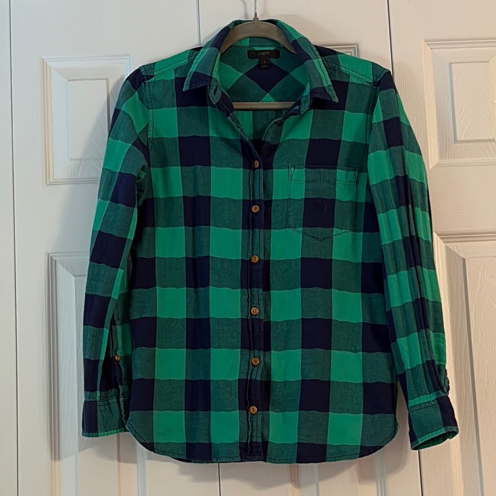 J. Crew Kelly Green and Navy flannel Plaid Shirt size 4